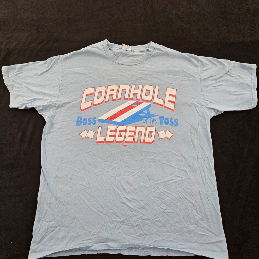 Corn Hole Legend‎ Light Blue Short Sleeve Cotton T-Shirt Men's XL
